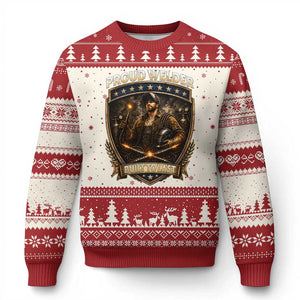 Proud Welder Graphic Ugly Christmas Sweater Built To Last Worker Gift TS12 Beige Red Print Your Wear