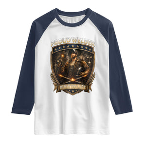 Proud Welder Graphic Raglan Shirt Built To Last Worker Gift TS12 White Navy Print Your Wear