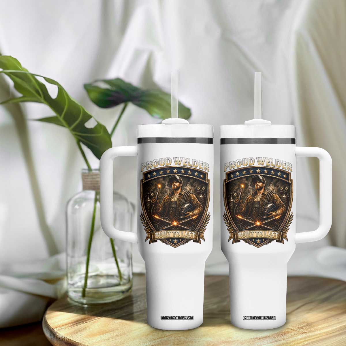 Proud Welder Graphic Tumbler With Handle Built To Last Worker Gift TS12 Print Your Wear