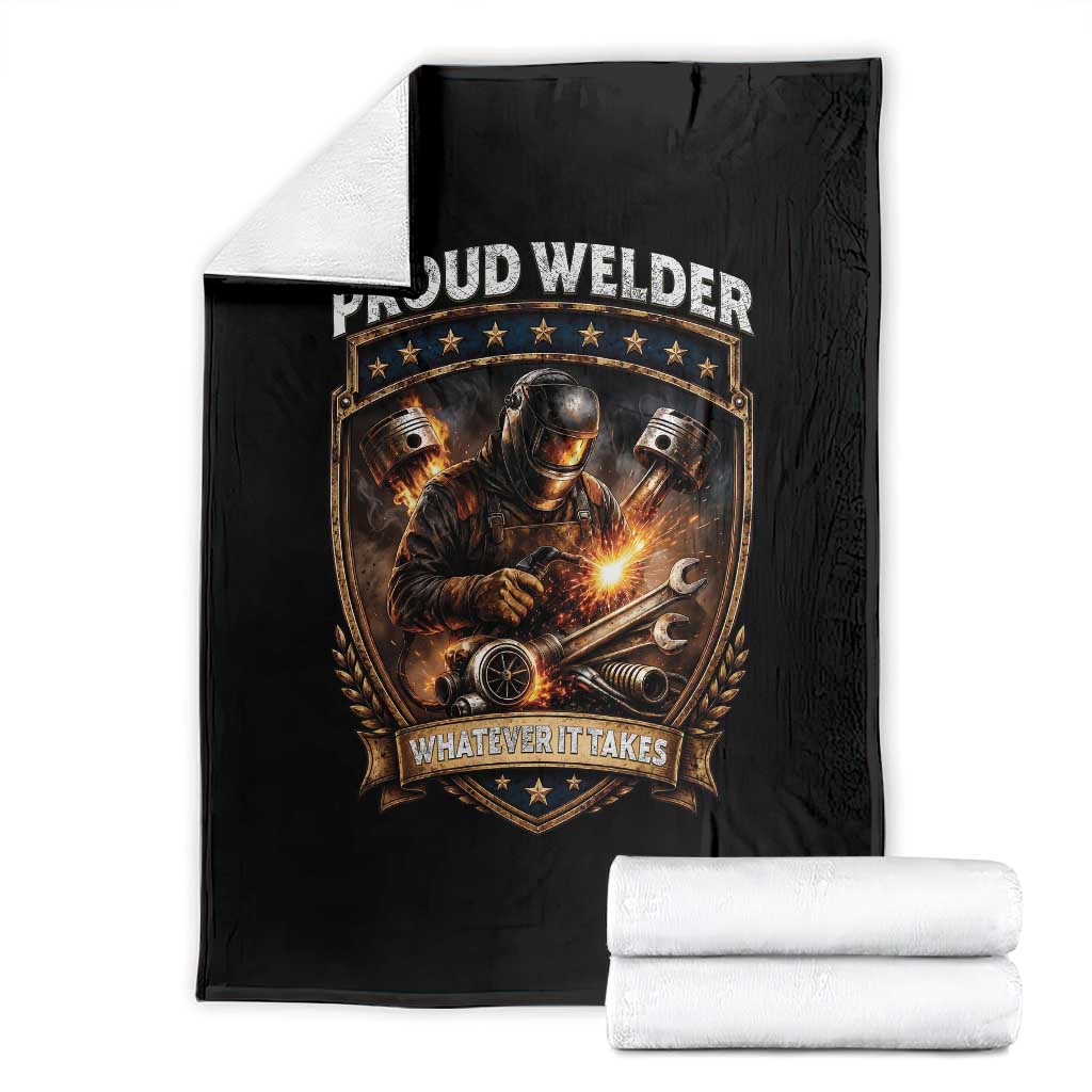 Proud Welder Whatever It Takes Throw Blanket Vintage Mechanic Workwear TS12 Black Print Your Wear