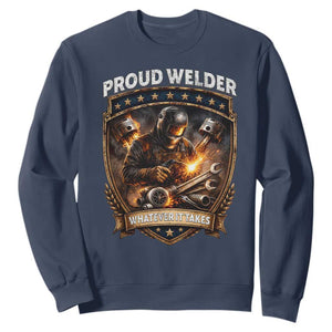 Proud Welder Whatever It Takes Sweatshirt Vintage Mechanic Workwear TS12 Navy Print Your Wear