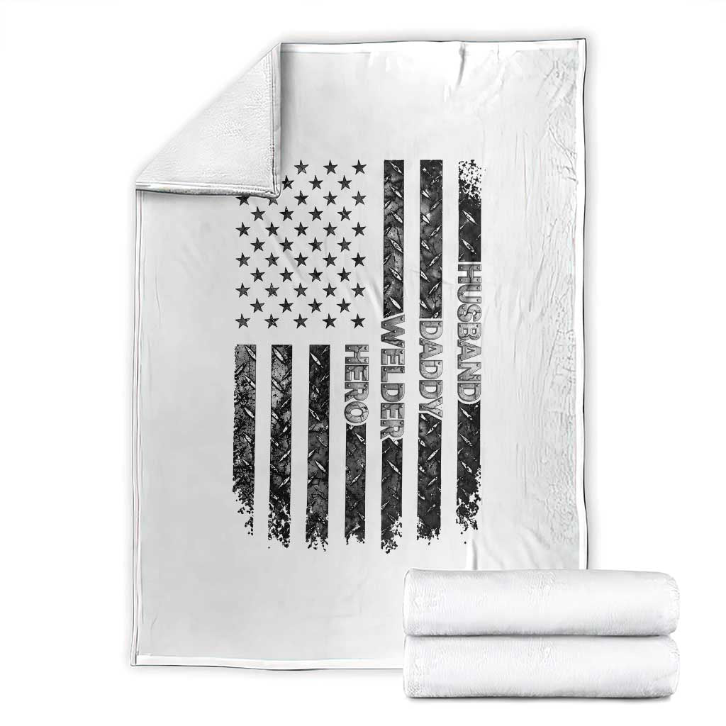 Husband Daddy Welder Hero Throw Blanket Patriotic Welding American Flag Graphic TS12 White Print Your Wear
