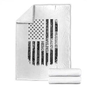 Husband Daddy Welder Hero Throw Blanket Patriotic Welding American Flag Graphic TS12 White Print Your Wear
