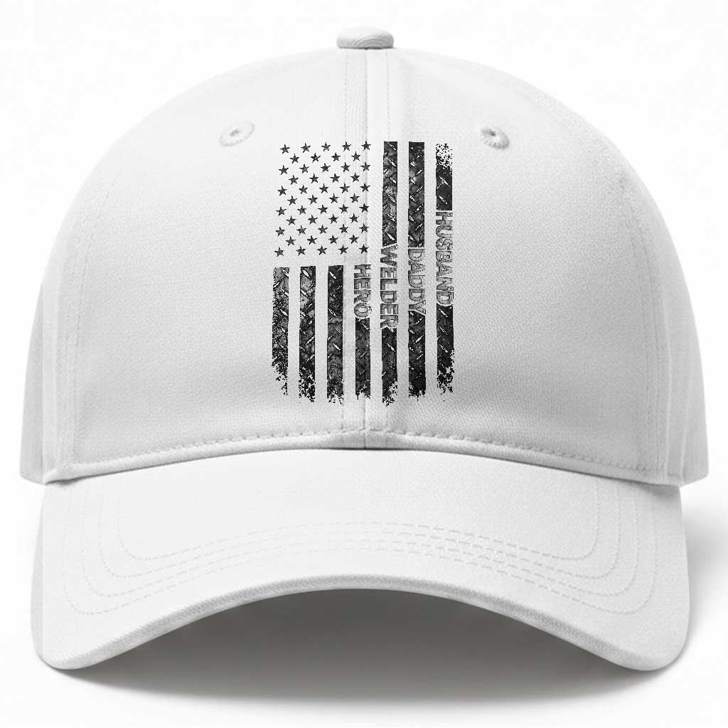 Husband Daddy Welder Hero Baseball Cap Patriotic Welding American Flag Graphic TS12 Print Your Wear