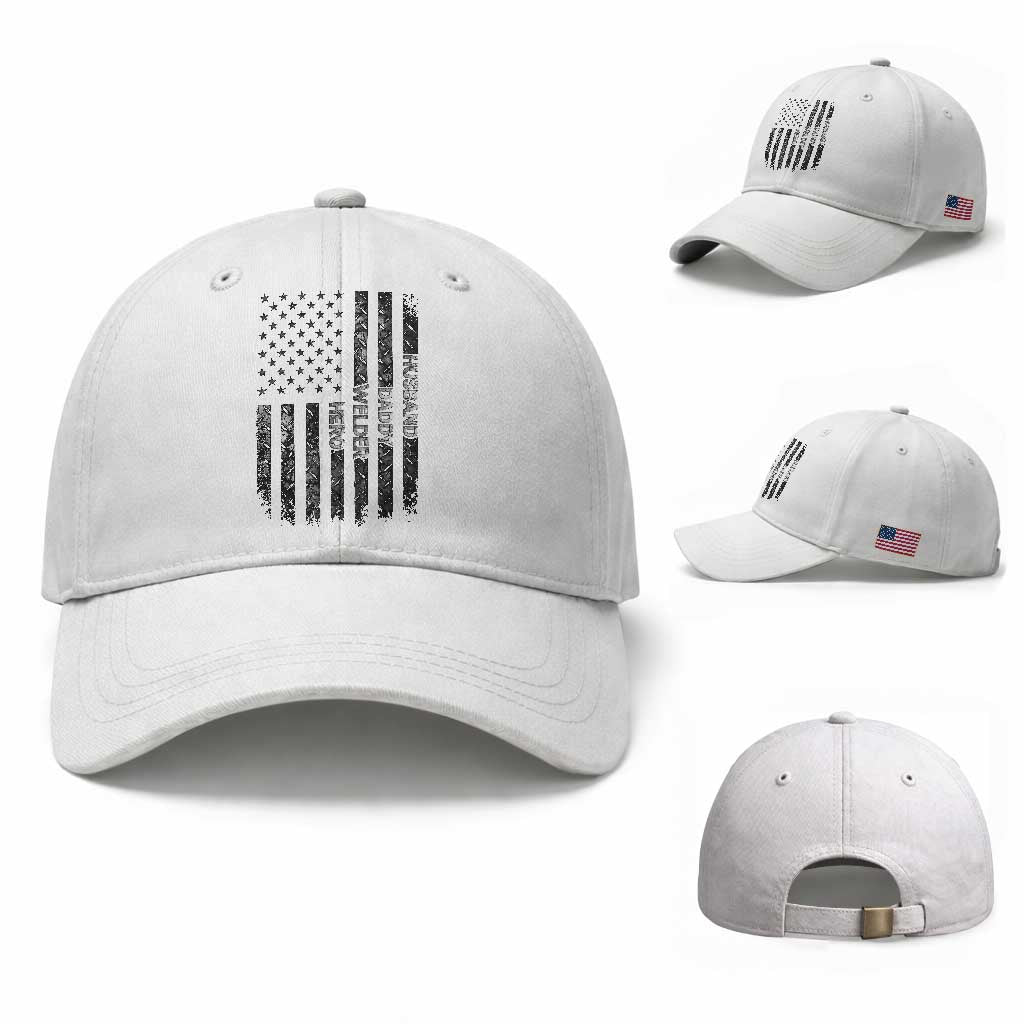 Husband Daddy Welder Hero Baseball Cap Patriotic Welding American Flag Graphic TS12 Baseball Cap Universal Fit White Print Your Wear