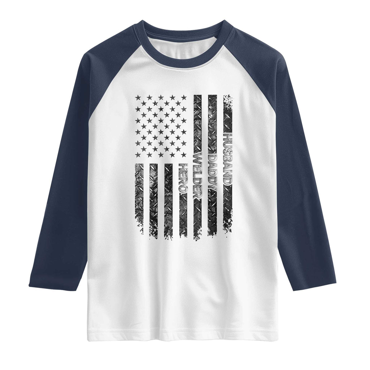Husband Daddy Welder Hero Raglan Shirt Patriotic Welding American Flag Graphic TS12 White Navy Print Your Wear