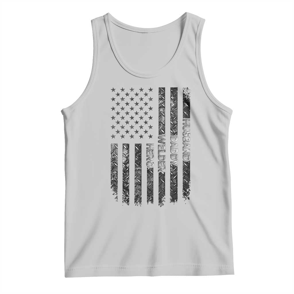 Husband Daddy Welder Hero Tank Top Patriotic Welding American Flag Graphic TS12 Ash Print Your Wear