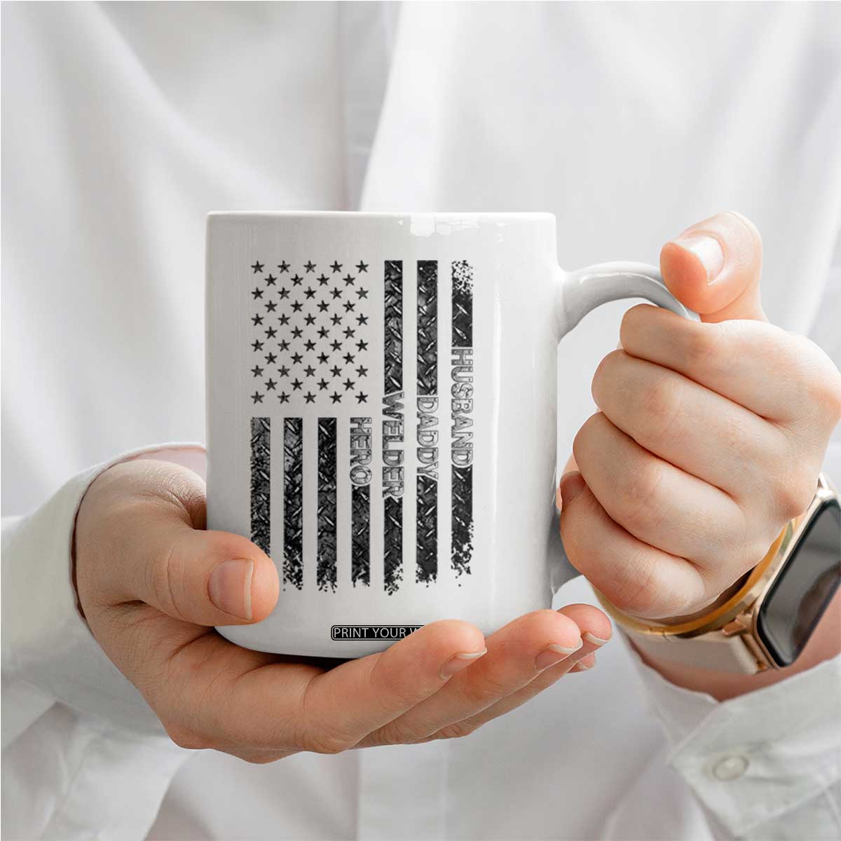 Husband Daddy Welder Hero Coffee Mug Patriotic Welding American Flag Graphic TS12 Print Your Wear
