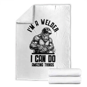Funny Bigfoot Welder Throw Blanket I Can Do Amazing Things TS12 White Print Your Wear
