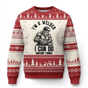 Funny Bigfoot Welder Ugly Christmas Sweater I Can Do Amazing Things TS12 Beige Red Print Your Wear