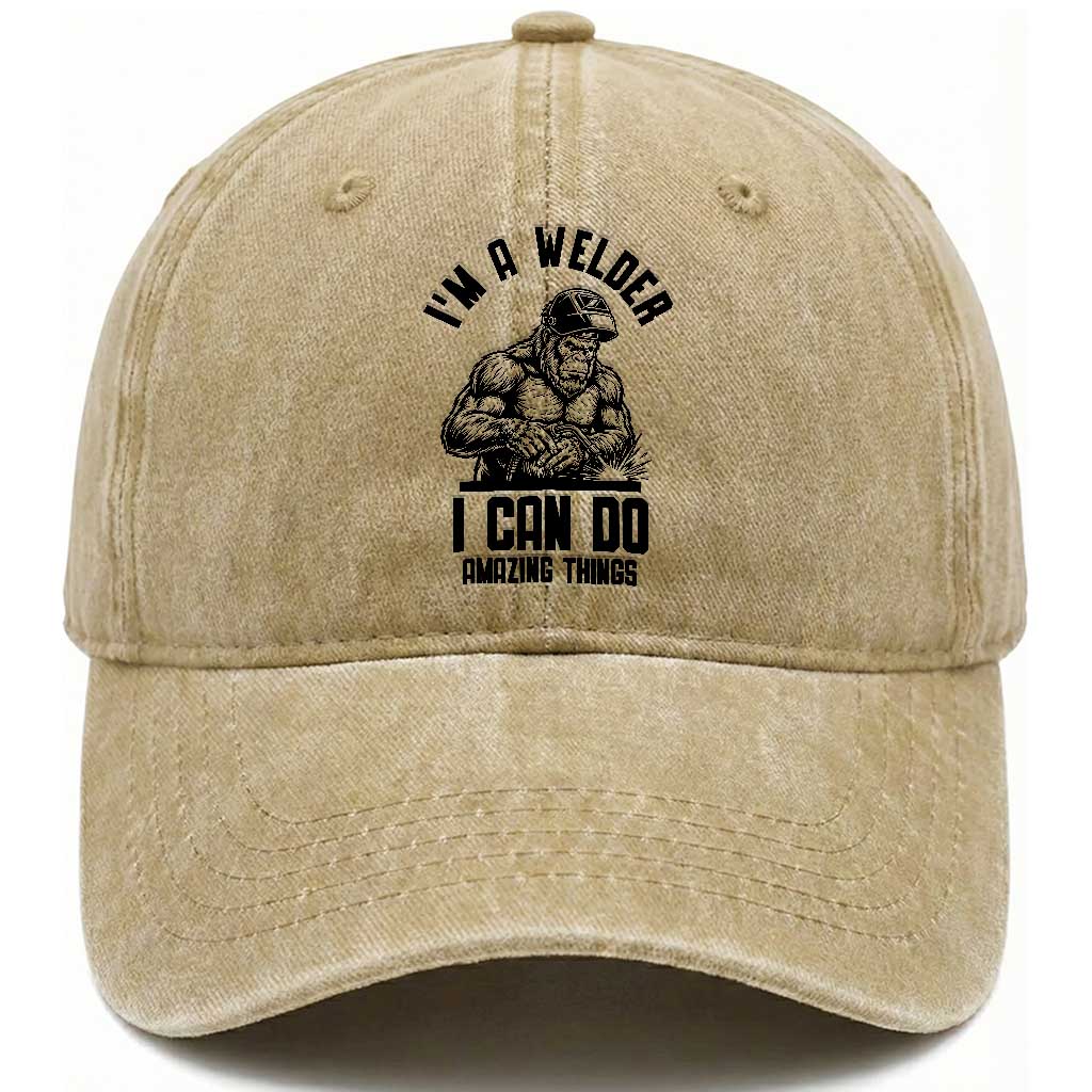 Funny Bigfoot Welder Washed Cotton Baseball Cap I Can Do Amazing Things TS12 Print Your Wear
