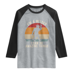 Funny Bigfoot Welding Gift Raglan Shirt I Can Do Amazing Things With A Welder TS12 Heather Gray Black Print Your Wear