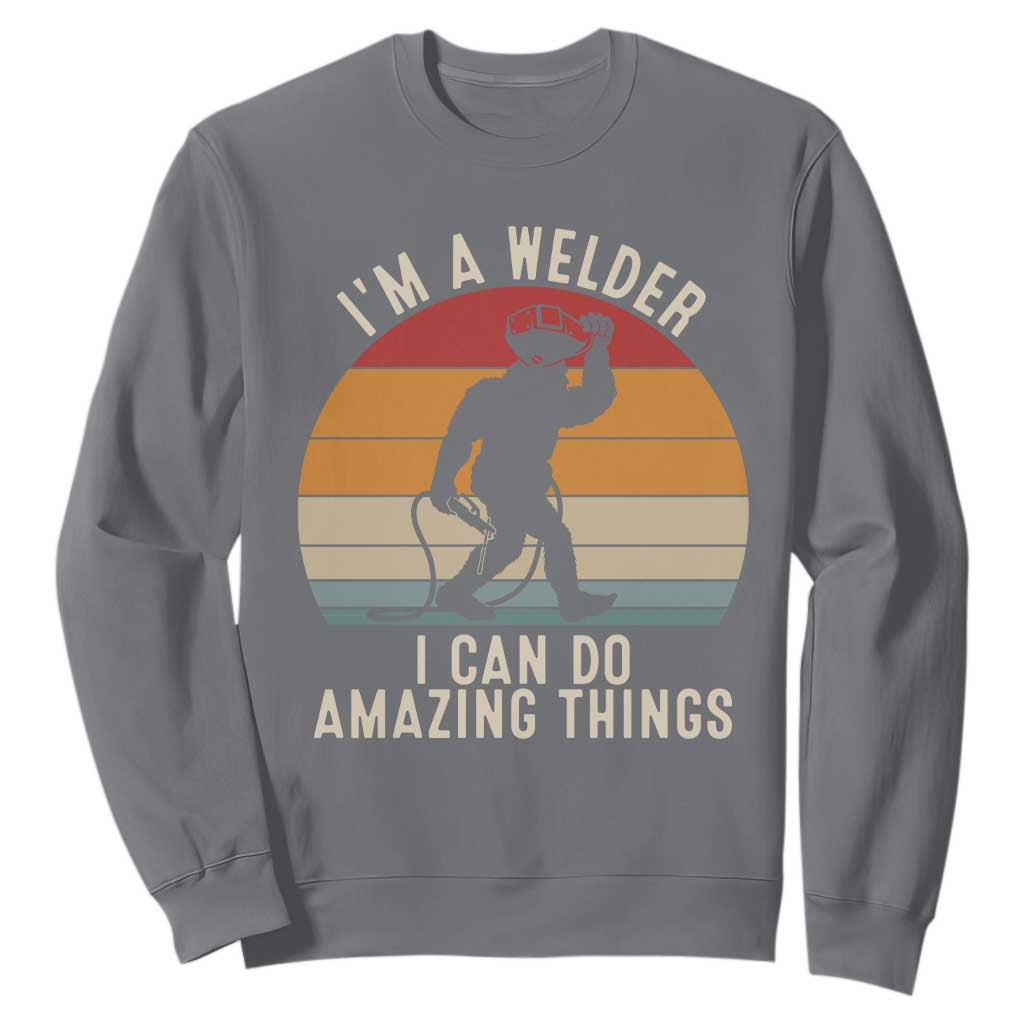 Funny Bigfoot Welding Gift Sweatshirt I Can Do Amazing Things With A Welder TS12 Charcoal Print Your Wear