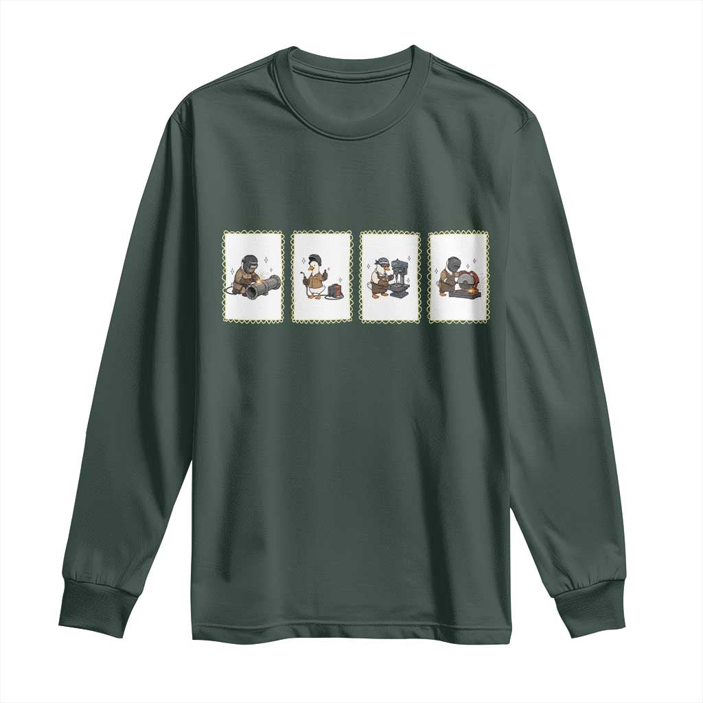 Silly Goose Pipeline Worker Long Sleeve Shirt Funny Welding Graphic Gift TS12 Dark Forest Green Print Your Wear