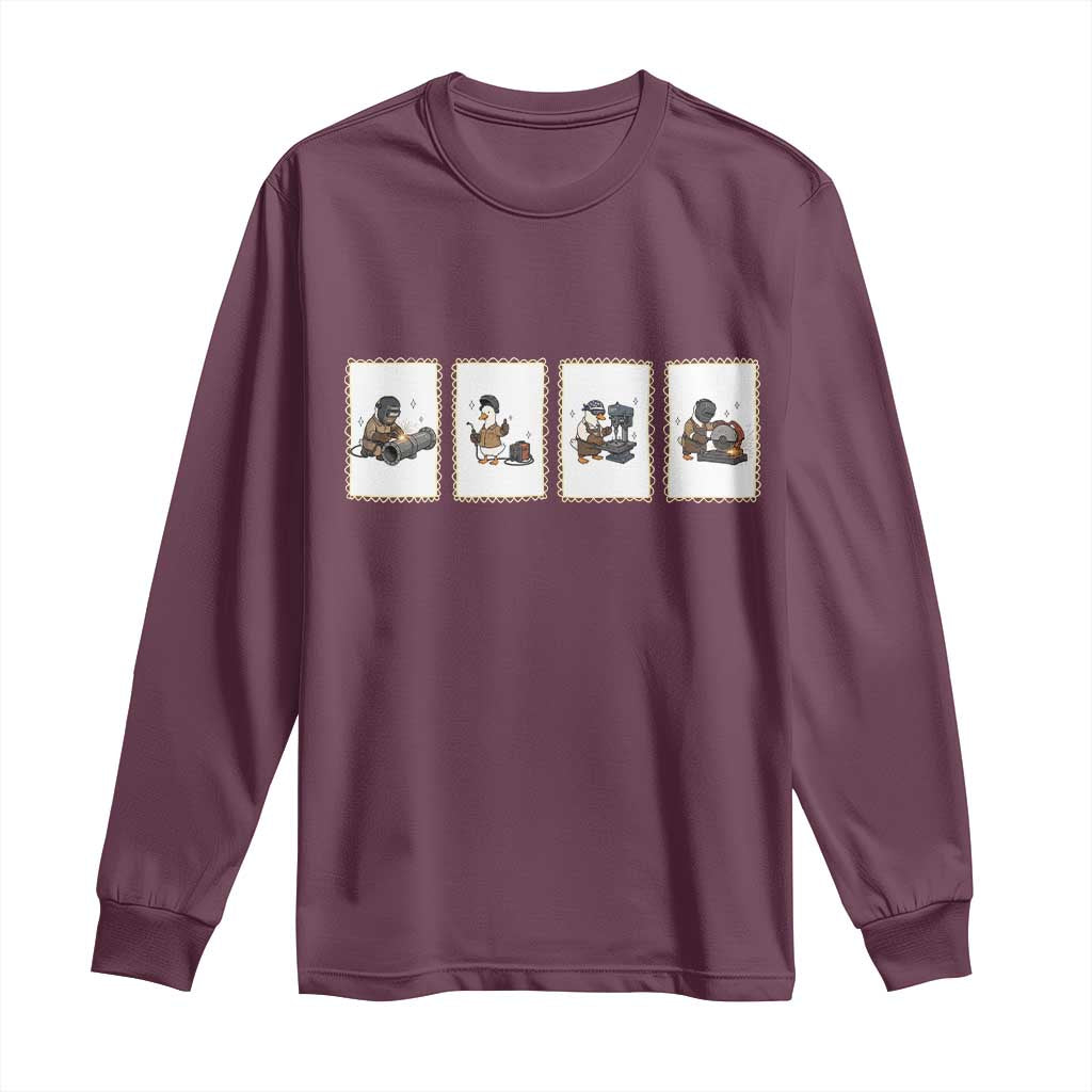 Silly Goose Pipeline Worker Long Sleeve Shirt Funny Welding Graphic Gift TS12 Maroon Print Your Wear