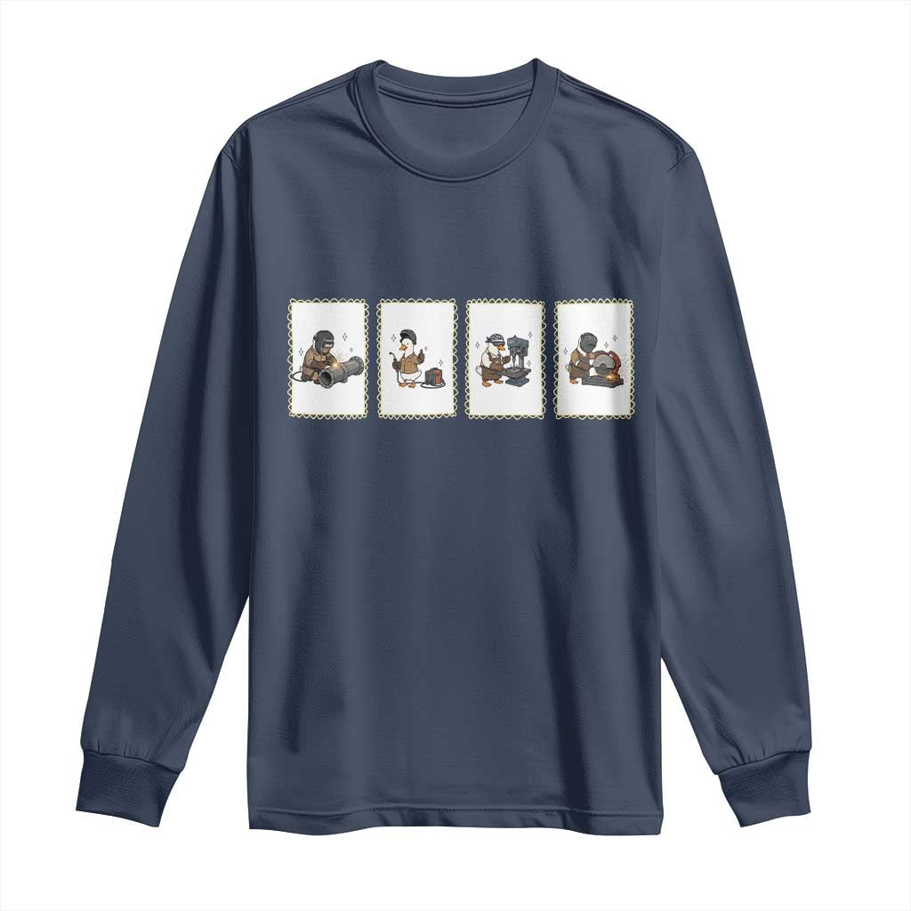 Silly Goose Pipeline Worker Long Sleeve Shirt Funny Welding Graphic Gift TS12 Navy Print Your Wear