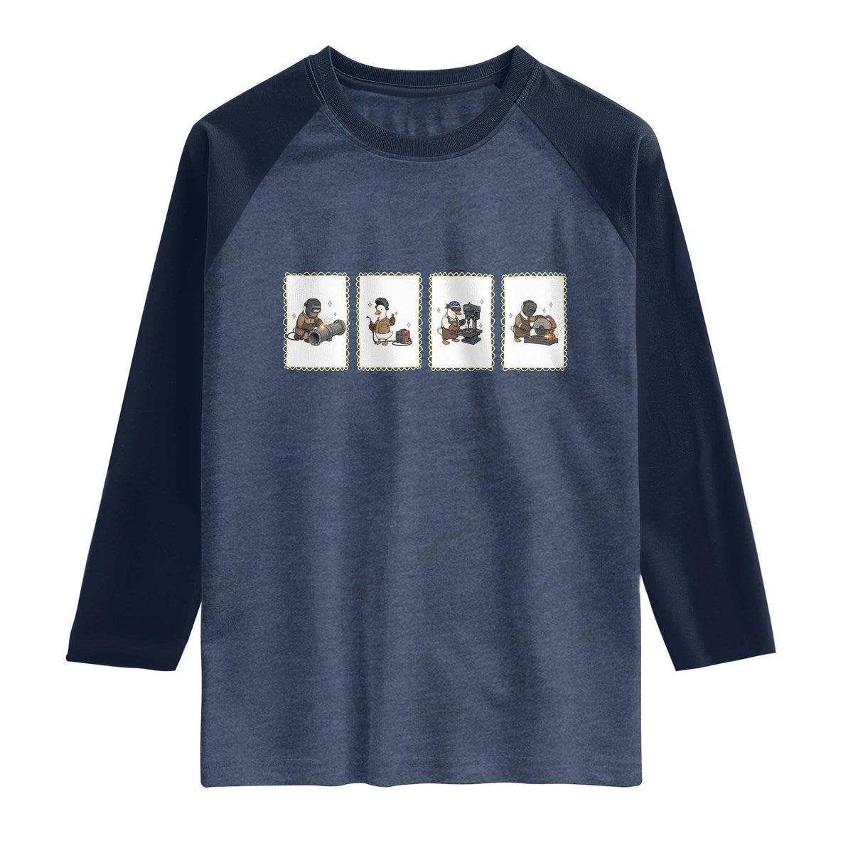 Silly Goose Pipeline Worker Raglan Shirt Funny Welding Graphic Gift TS12 Heather Denim Navy Print Your Wear