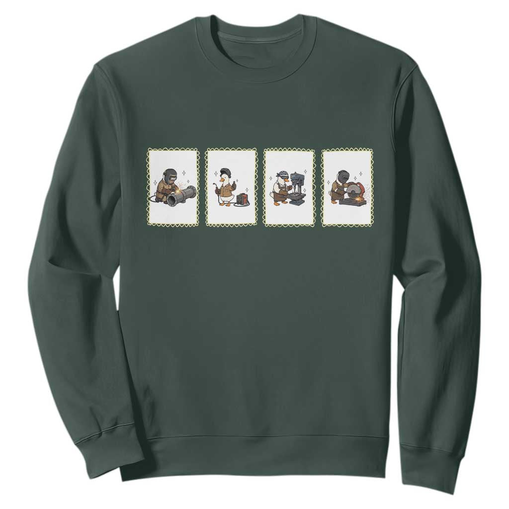 Silly Goose Pipeline Worker Sweatshirt Funny Welding Graphic Gift TS12 Dark Forest Green Print Your Wear