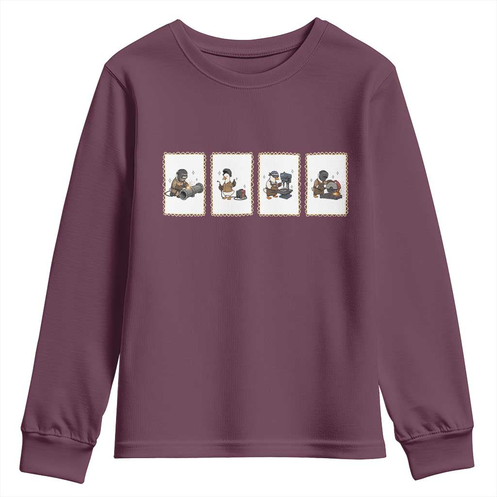 Silly Goose Pipeline Worker Youth Sweatshirt Funny Welding Graphic Gift TS12 Maroon Print Your Wear