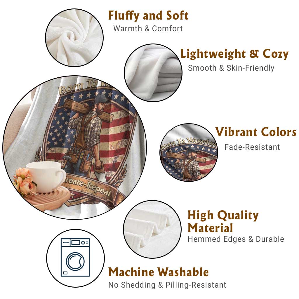 Proud American Woodworker Throw Blanket Born To Woodwork Patriotic Gift TS12 Print Your Wear