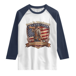 Proud American Woodworker Raglan Shirt Born To Woodwork Patriotic Gift TS12 White Navy Print Your Wear