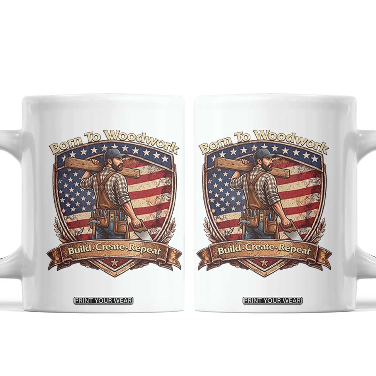 Proud American Woodworker Coffee Mug Born To Woodwork Patriotic Gift TS12 White Print Your Wear