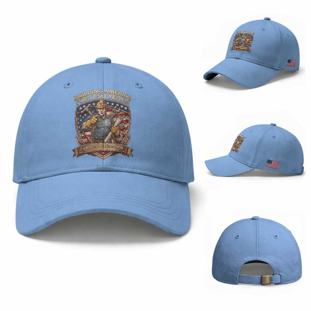 American Construction Worker Baseball Cap Building America For 250 Years TS12 Baseball Cap Universal Fit Light Blue Print Your Wear