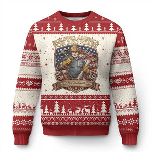 American Construction Worker Ugly Christmas Sweater Building America For 250 Years TS12 Beige Red Print Your Wear