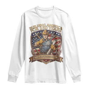 American Construction Worker Long Sleeve Shirt Building America For 250 Years TS12 White Print Your Wear