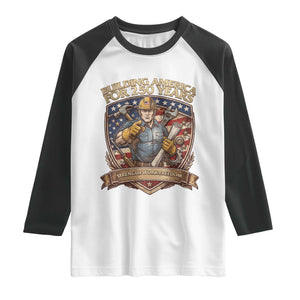 American Construction Worker Raglan Shirt Building America For 250 Years TS12 White Black Print Your Wear