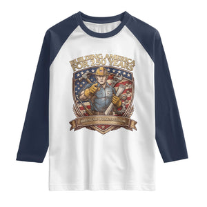 American Construction Worker Raglan Shirt Building America For 250 Years TS12 White Navy Print Your Wear
