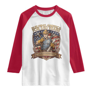 American Construction Worker Raglan Shirt Building America For 250 Years TS12 White Red Print Your Wear