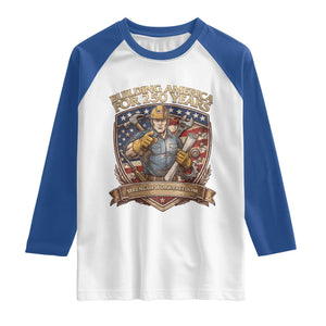 American Construction Worker Raglan Shirt Building America For 250 Years TS12 White Royal Print Your Wear
