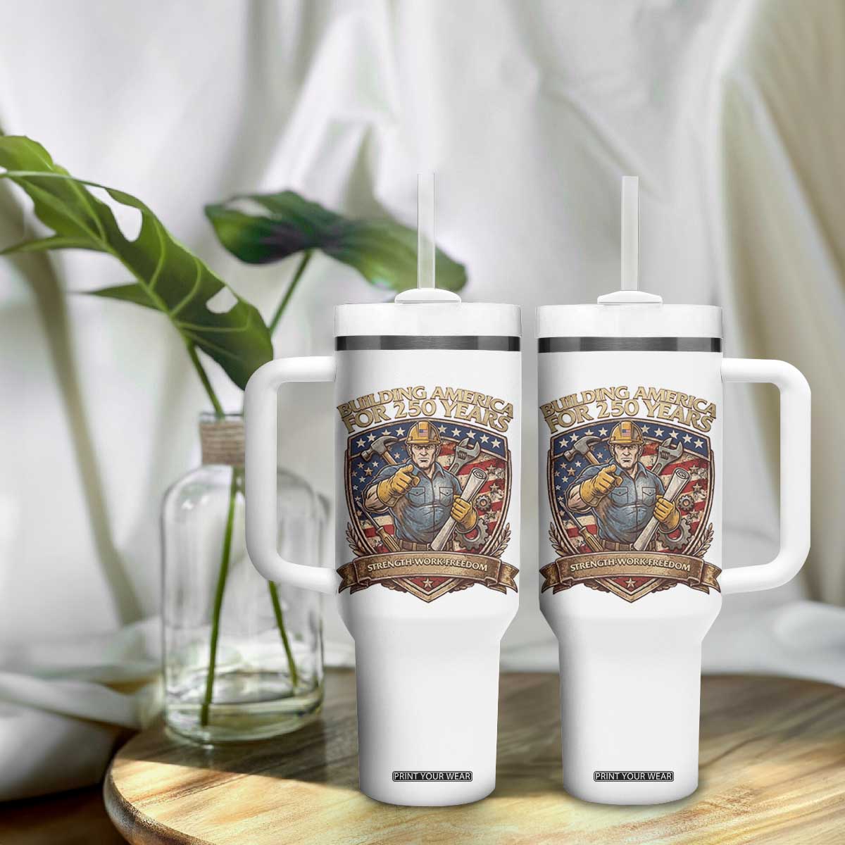 American Construction Worker Tumbler With Handle Building America For 250 Years TS12 Print Your Wear