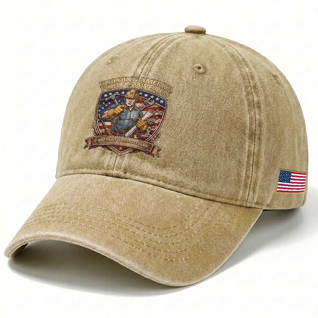 American Construction Worker Washed Cotton Baseball Cap Building America For 250 Years TS12 Print Your Wear