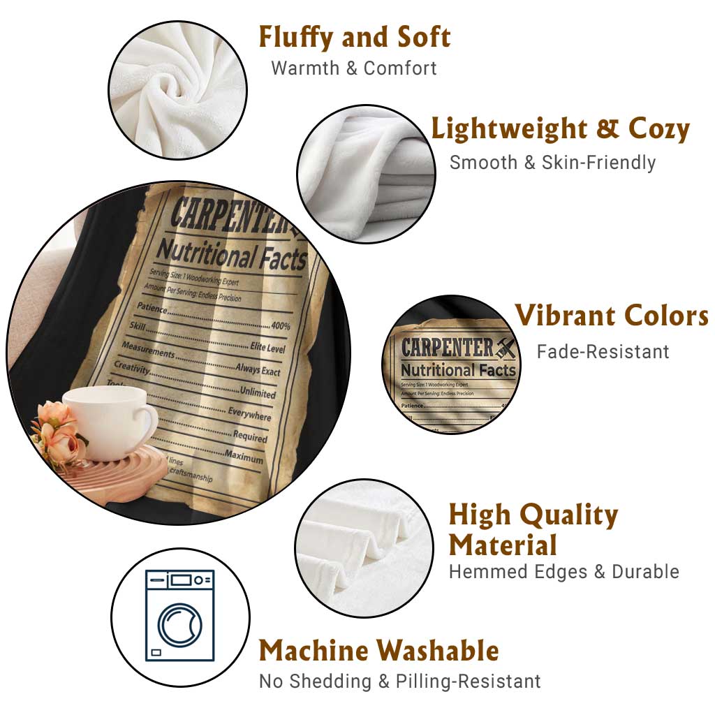 Woodworker Nutrition Label Throw Blanket Carpenter Nutritional Facts Graphic TS12 Print Your Wear