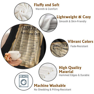 Woodworker Nutrition Label Throw Blanket Carpenter Nutritional Facts Graphic TS12 Print Your Wear