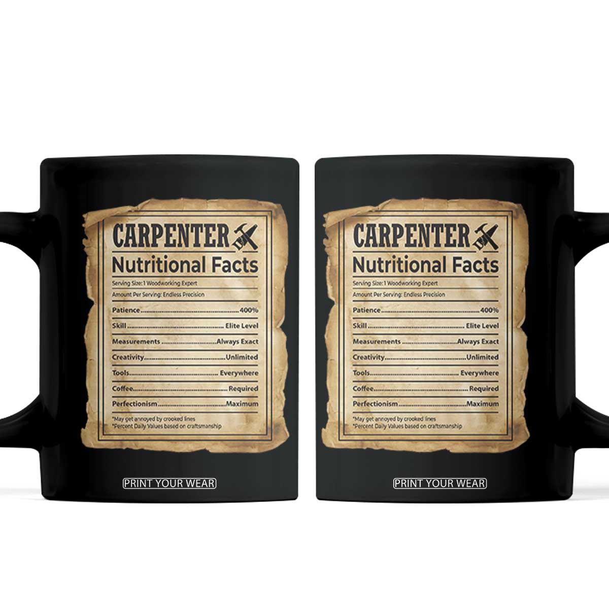 Woodworker Nutrition Label Coffee Mug Carpenter Nutritional Facts Graphic TS12 Black Print Your Wear