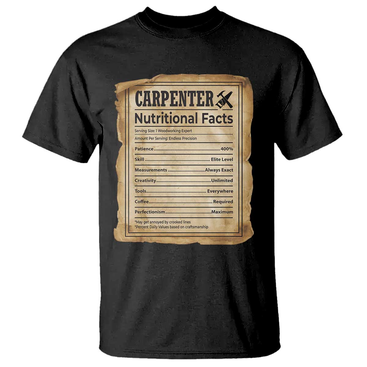 Woodworker Nutrition Label T Shirt Carpenter Nutritional Facts Graphic TS12 Black Print Your Wear