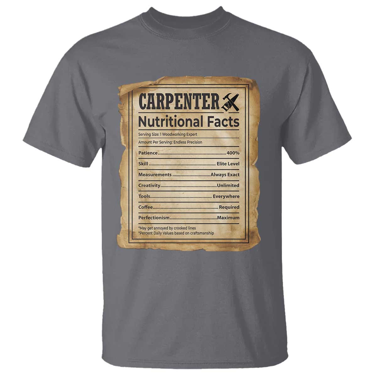 Woodworker Nutrition Label T Shirt Carpenter Nutritional Facts Graphic TS12 Charcoal Print Your Wear