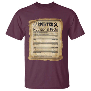 Woodworker Nutrition Label T Shirt Carpenter Nutritional Facts Graphic TS12 Maroon Print Your Wear
