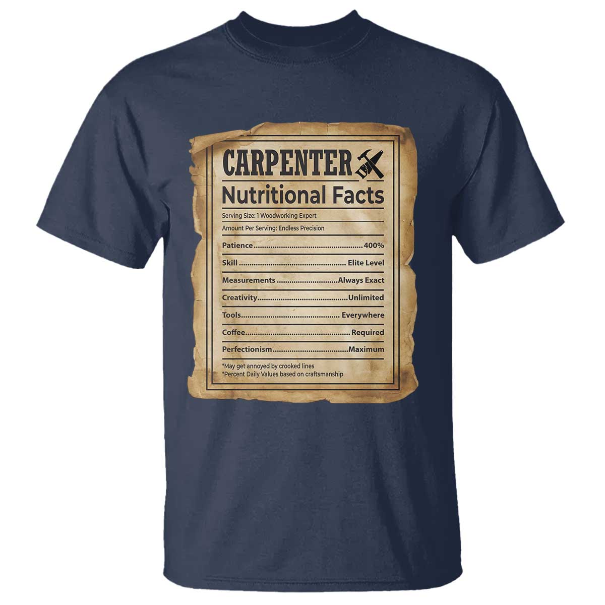 Woodworker Nutrition Label T Shirt Carpenter Nutritional Facts Graphic TS12 Navy Print Your Wear