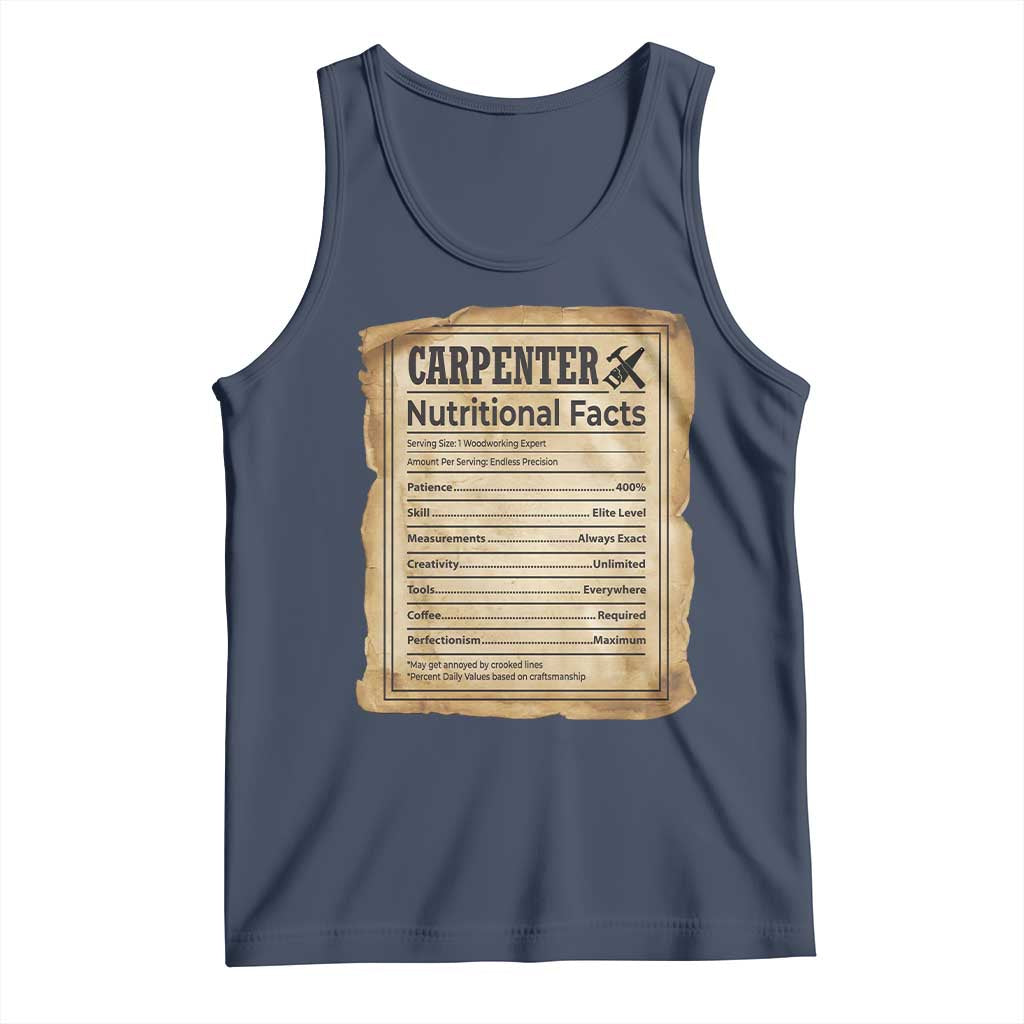 Woodworker Nutrition Label Tank Top Carpenter Nutritional Facts Graphic TS12 Navy Print Your Wear