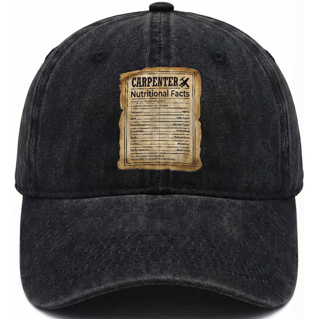 Woodworker Nutrition Label Washed Cotton Baseball Cap Carpenter Nutritional Facts Graphic TS12 Print Your Wear