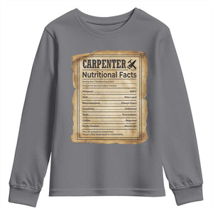 Woodworker Nutrition Label Youth Sweatshirt Carpenter Nutritional Facts Graphic TS12 Charcoal Print Your Wear