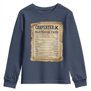 Woodworker Nutrition Label Youth Sweatshirt Carpenter Nutritional Facts Graphic TS12 Navy Print Your Wear