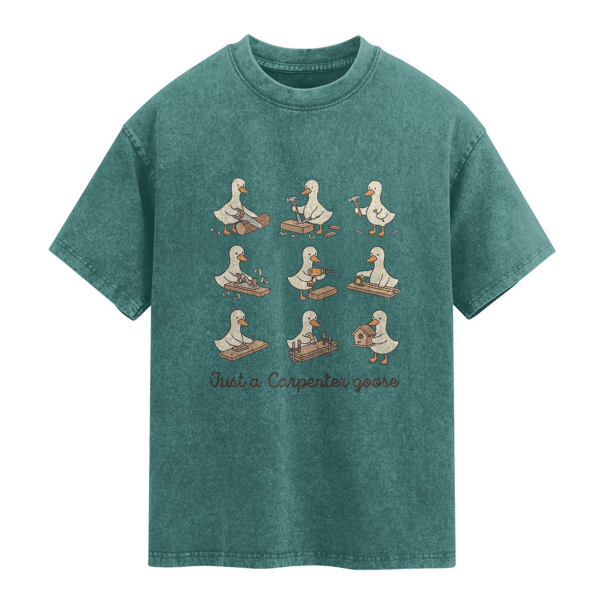 Funny Woodworker Graphic Washed Cotton T-Shirt Just A Carpenter Goose
