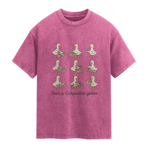 Funny Woodworker Graphic Washed Cotton T-Shirt Just A Carpenter Goose