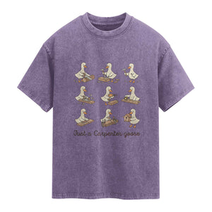 Funny Woodworker Graphic Washed Cotton T-Shirt Just A Carpenter Goose