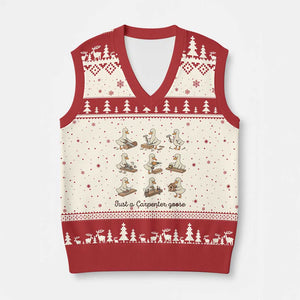 Funny Woodworker Graphic V-Neck Knit Sweater Vest Just A Carpenter Goose TS12 Beige Red Print Your Wear